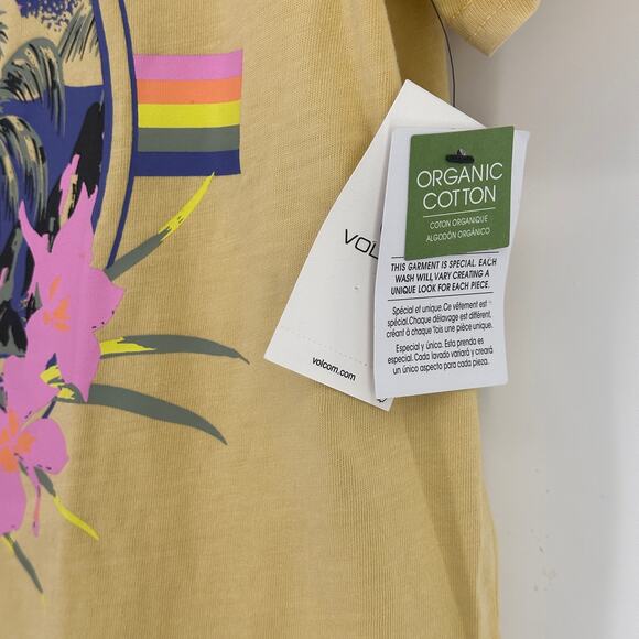 Volcom Lock It Up Retro Hawaiian Print T-Shirt Size XS Gold Yellow - Picture 3 of 6